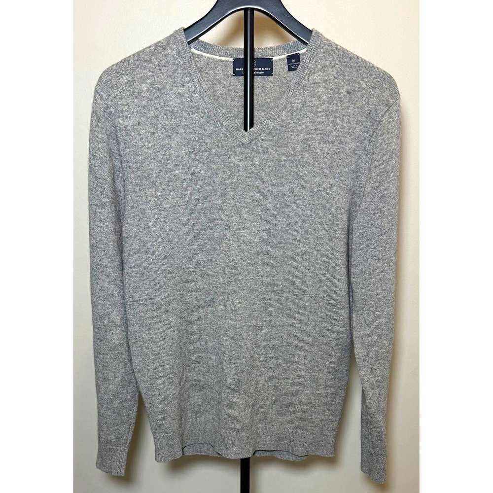 Hart Schaffner Marx Gray Cashmere Knit V-Neck Pullover Sweater Mens M Solid